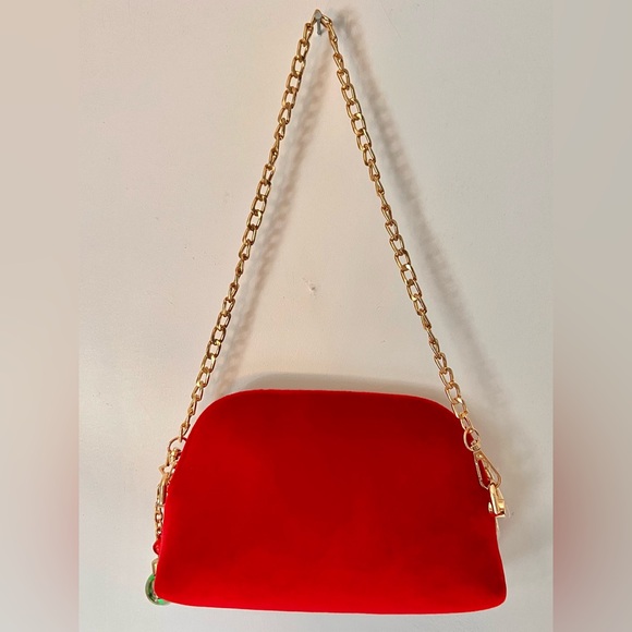 DIOR Beauty Red Velvet Velour Crossbody Gold Purse Chain Bag Card + Box - Picture 7 of 13
